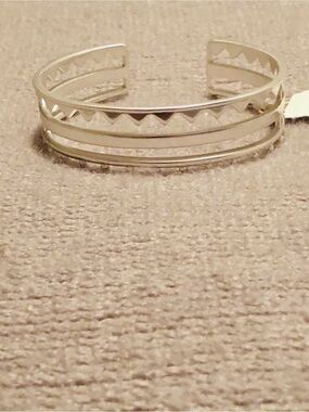 Lucky Brand Silver-Tone Layered Open Cuff Bracelet with Triangle Cutouts